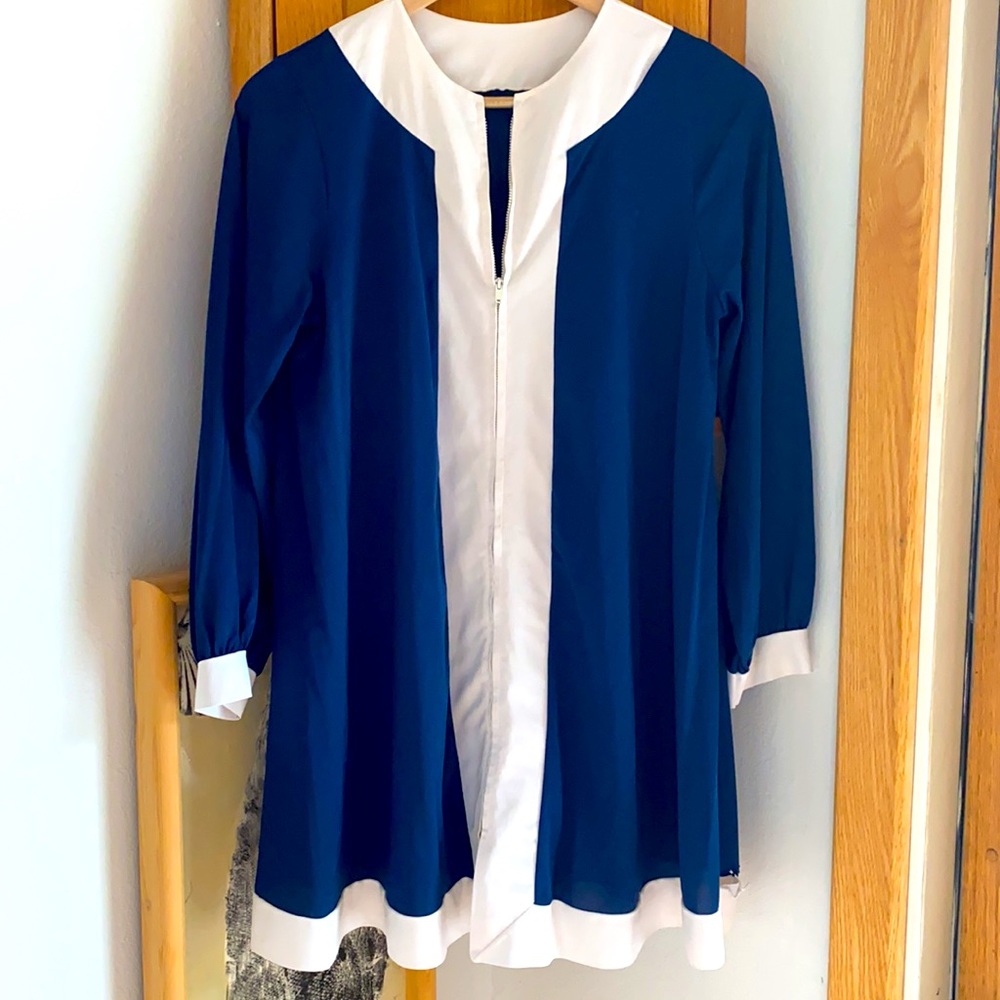 ✨"Micro mod" mini 60s vintage Gogo dancer navy/white zip up choir girl dress